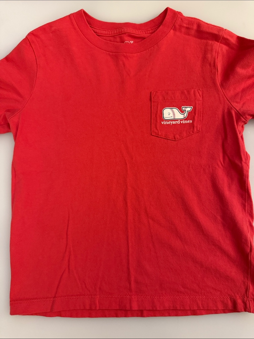 Vineyard Vines Bright Red Kids Crewneck Tee with Whale Pocket